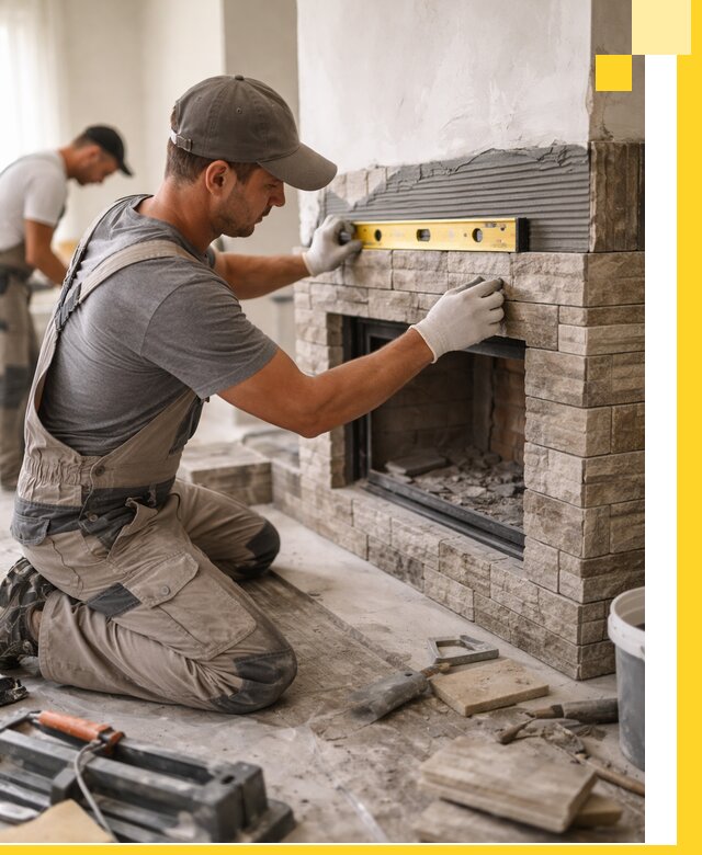 Облицовка каминов в Котельниках, монтаж и отделка натуральным камнем