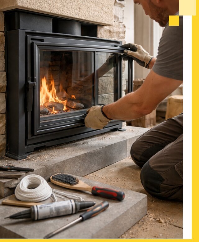 Производство, монтаж и доставка каминов со стеклом в Котельниках