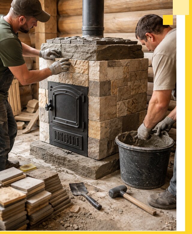 Облицовка банной печи под ключ в Котельниках: камень и плитка