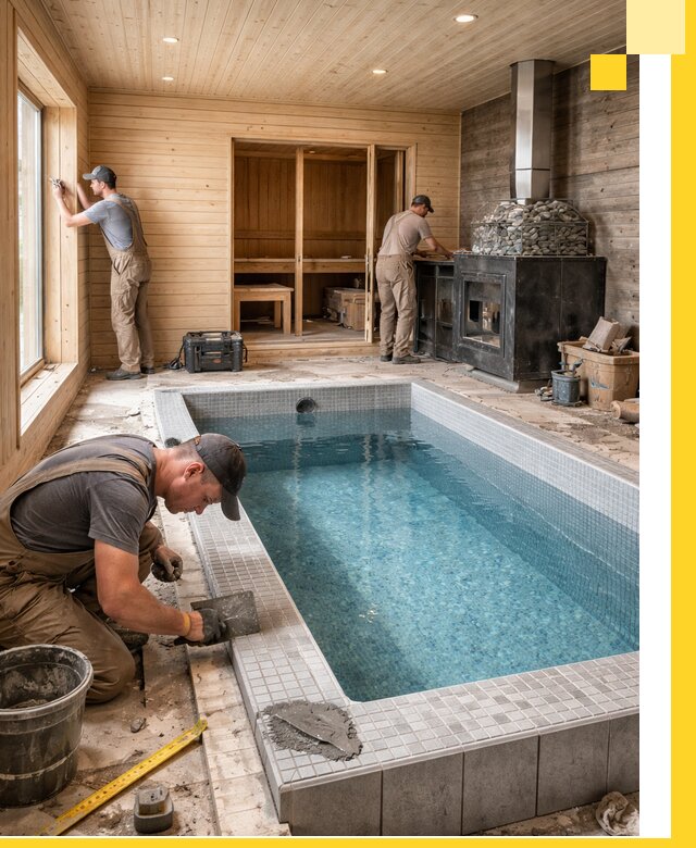 Проект бани с бассейном и сауной в Котельниках под ключ