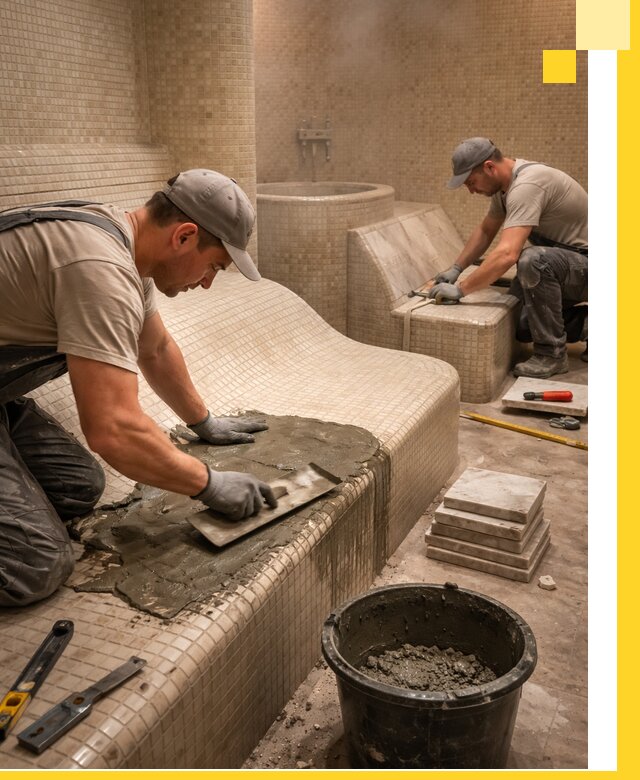 Лежаки для хамама под ключ в Котельниках, проект и монтаж