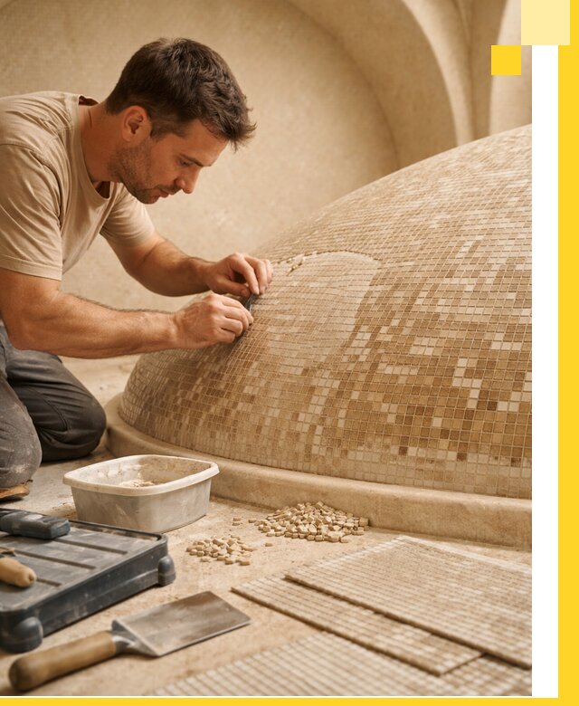 Профессиональная укладка мозаики для хамама под ключ в Котельниках